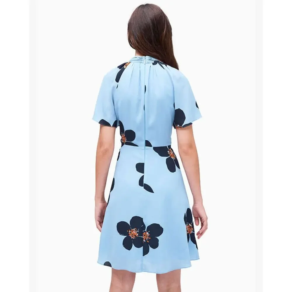Kate Spade Grand Flora Twist Neck Dress Blue Floral Size 6 - Picture 2 of 6